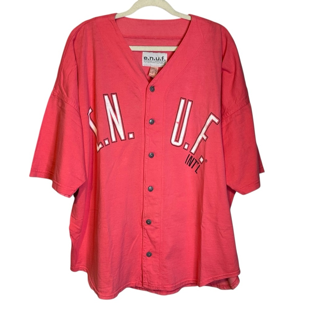 Vintage‎ E.N.U.F. Internationale Pink Baseball Jersey Oversized Y2K Streetwear L